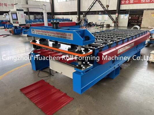 0.3-0.6mm Thickness Roofing Sheet Roll Forming Machine with 11 Stations and Chain Drive for Auto Sheet Metal Rolling Máy tạo cuộn tấm mái nhà với 11 trạm và ổ dây chuyền cho cuộn tấm kim loại tự động