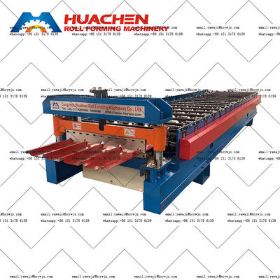 1220mm Material Width Iron Sheet Step Tile Roof Roll Forming Machinery With Chain Drive Máy chế tạo gạch mái bằng dây chuyền